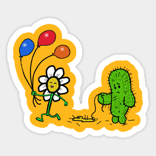happy daisy, sad cactus Sticker by wolfmanjaq